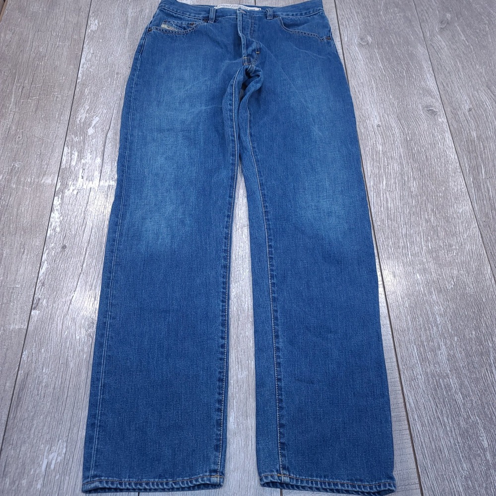Diesel Jeans Keetar Mens Size 33x34 Blue Straight Leg Denim Button Fly